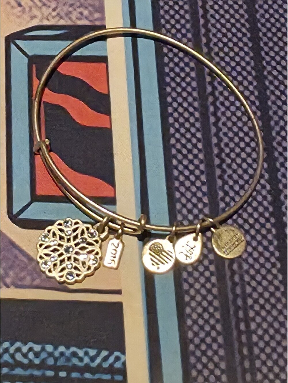 Alex and Ani 2016 Snowflake with blue stones adjustable bangle bracelet